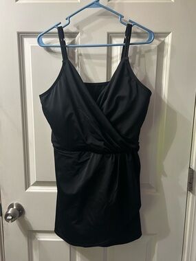 Lands' End Black slender suit wrap swim dress size Large 14/16